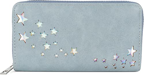 styleBREAKER Cartera de Mujer con recortados metálicos en Forma de Estrella, Cremallera, Monedero 02040115, Color:Azul