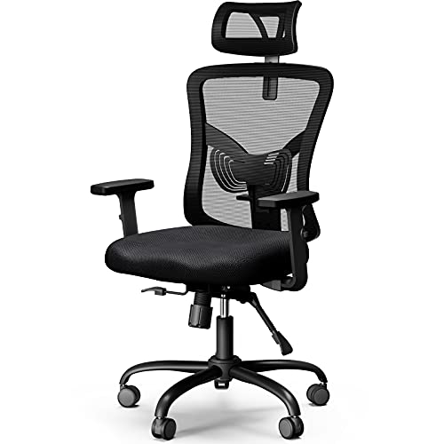 NOBLEWELL Silla de Oficina, Silla de Escritorio ergonómica de Malla con Soporte Lumbar, reposacabezas Ajustable, reposabrazos, Respaldo, Silla giratoria ejecutiva para computadora, Negro