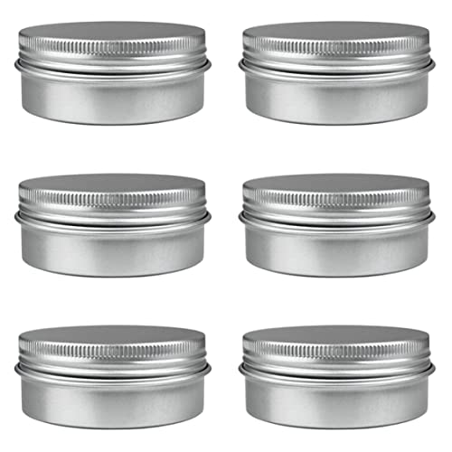 Frascos de aluminio,muestra de latas de metal de muestra cosmética con bulto de contenedor vacío,tapa de tapa de tornillo de olla redonda,onza pequeña para vela,ungüento,polvo 6 paquete,2 oz/60 ml