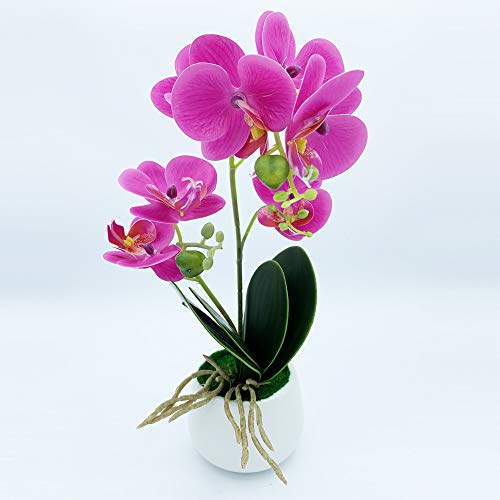 Planta de orquidea con tacto natural de 42 cm en color lila con maceta de ceramica