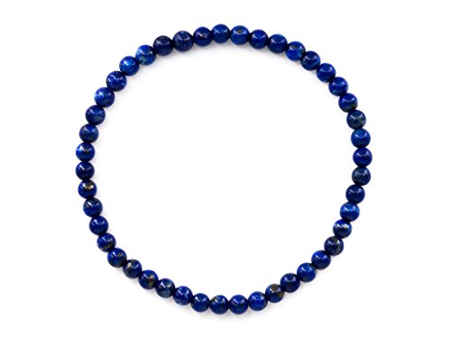 Taddart Minerals – Pulsera azul de lapislázuli de piedras preciosas naturales con bolas de 4 mm en hilo de nailon elástico – hecha a mano, 18 centimeters, Caucho, Lapis lázuli