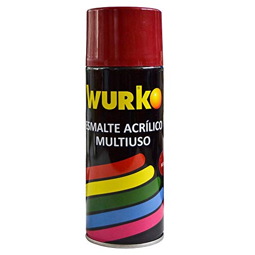 Wurko - Spray Pintura Esmalte Acrílica Rojo Bermellón, Bote 400 ml