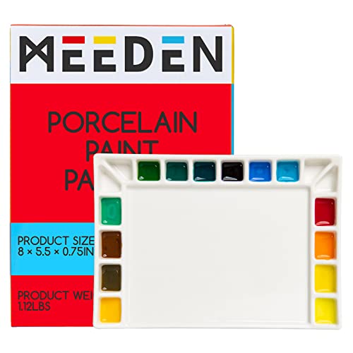 Paleta de pintura de cerámica para artistas de MEEDen, mezcla de porcelana paleta para acuarela, pintura al óleo acrílico, rectangular, 18 pozos