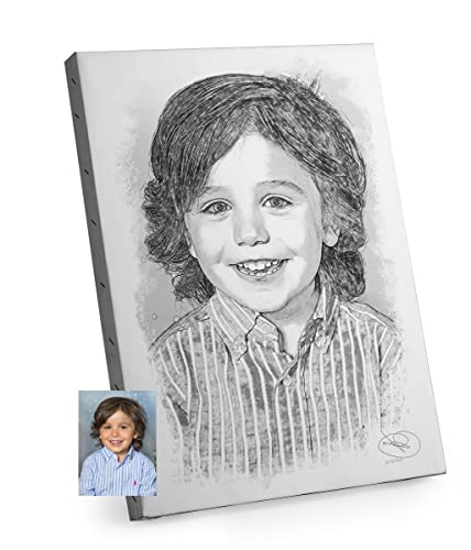 Genérico Lienzo con foto dibujo y texto Personalizado en 30x40 pareja, abuelos, bebe, mascota perro Foto dibujo artistico impreso en lienzo blanco y negro cuadro tratamientos digitales, retrato