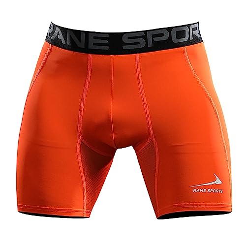 Pantalones Cortos de Compresion Basica para Correr Hombre, Pantalones Cortos de Entrenamiento, Mallas Cortas Hombre Secado Rápido con Bolsillo Naranja Fluorescente M