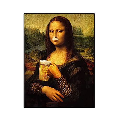 YRZYT Gracioso Mona Lisa Poster Cuadros Parodia Graffiti Mona Lisa Bebida Cerveza Lienzo Cuadros NóRdico Vintage Pared Arte Pop Pinturas Sala Bar Hotel Decoracion Cuadro