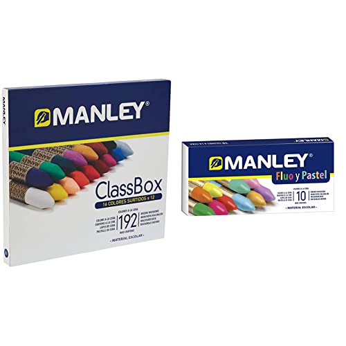 Manley MNC00002/192 - Ceras, 192 unidades & Ceras 10 Unidades | Ceras de Colores Profesionales de Color Flúor y Pastel | Ceras Profesionales | Estuche de Ceras Blandas de Trazo Suave Colores Surtidos