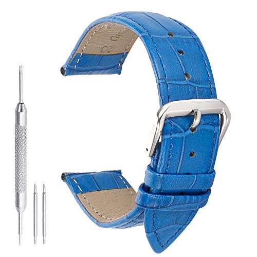 AUTULET 18mm azul de lujo del grano cocodrilo decente relojes correa de banda de cuero para las mujeres escalas rectangulares