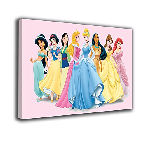 Genérico Cuadro lienzo canvas infantil Princesas fondo rosa – Varias medidas - Lienzo de tela bastidor madera de 3 cm - Alta resolucion (50, 29)
