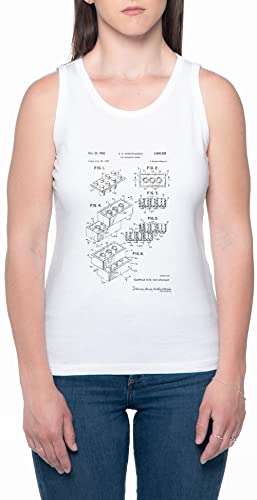 BIOCLOD Dibujo De Patente De Ladrillo De Juguete Frauen Ärmellos T-Shirt Weiß Women Tank T-Shirt White Sleeveless