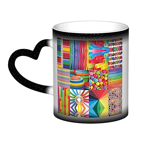 BURGHR Taza de café que cambia de color del calor del collage colorido, taza que cambia de color del cielo estrellado taza de cerámica taza de beber regalo novedoso