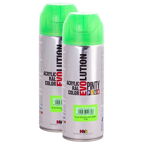 PintyPlus EVOLUTION - Pintura en aerosol acrílico, secado rápido, 2 unidades, F136, color verde fluorescente