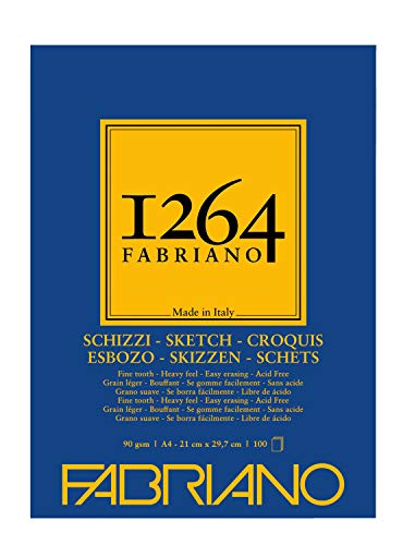 Honsell 19100632 Fabriano Schizzi 1264 - Bloc de dibujo (90 g/m², DIN A4, 100 hojas, sin ácidos, grano ligero, para todas las técnicas en seco)
