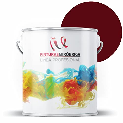 Pinturas Mirobriga Esmalte Antioxidante Color Rojo Burdeos Ral 3005, Secado Rapido, Directo sobre metal, proteccion de superficies de hierro y madera. Acabado Brillante. Envase de 4Lt.