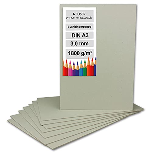 5 cartulinas de encuadernación DIN A3 (29,7 x 42 cm), grosor de 3,0 mm (0,3 cm), gramaje: 1800 g/m², cartón gris para manualidades, modelismo, encuadernación