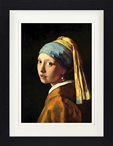 1art1 Johannes Vermeer Póster La Joven De La Perla, 1665 Cuadro Enmarcado Con Fine Passepartout | Cuadros De Pared | En Un Marco De Imagen 40x30 cm