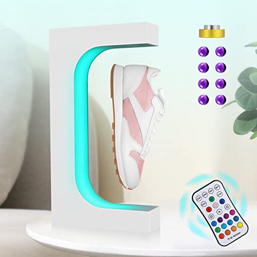YJINGRUI Soporte magnético flotante para zapatos, pantalla LED colorida para zapatos levitantes, soporte flotante giratorio de 360 grados para zapatillas (blanco)