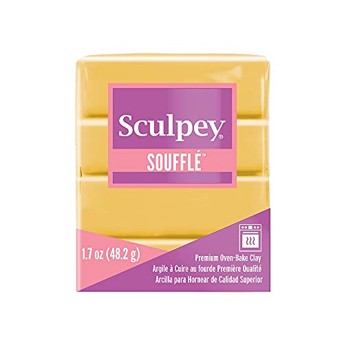 Sculpey Soufflé - Arcilla de polímero para horno, ocre amarillo, no tóxico, barra de 1.7 onzas, ideal para hacer joyas, vacaciones, bricolaje, medios mixtos y mucho más.