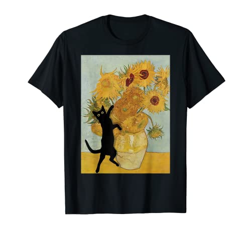 Girasoles de Van Gogh Pintura divertida del arte del gato Camiseta