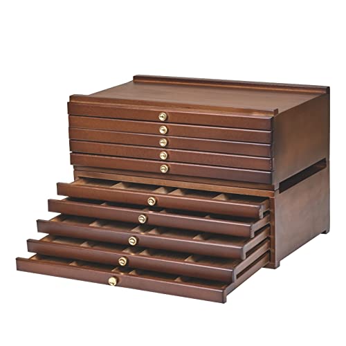 MEEDEN Caja de almacenamiento de suministros de arte de madera de haya maciza con 10 cajones, caja de almacenamiento grande para artistas, bolígrafos, pinceles (nogal)