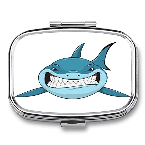 Tiburón Azul De Dibujos Animados 01 2 Pequeños Estuches Para Pastillas De Viaje Resistentes A La Humedad Para Bolsillo, Billetera, Medicación Portátil Diaria