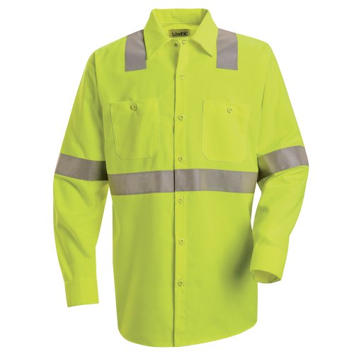 Red Kap Men's Hi-Visibility Work Shirt - Class 2 Level 2, Fluorescent Yellow/Green, Long 2X-Large