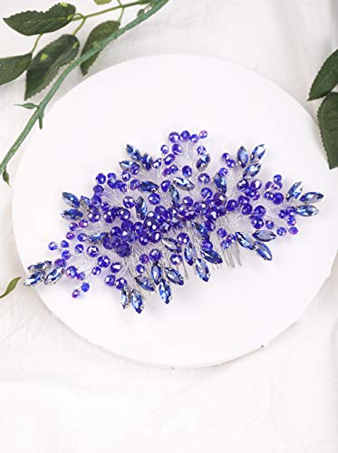 Anglacesmade Peine de pelo de zafiro para novia, pieza de cristal azul real, accesorios para el cabello de boda para mujeres y niñas (azul)