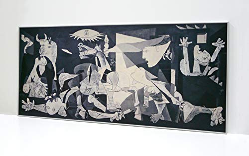 CUADRO ENMARCADO GUERNICA PICASSO TAMAÑO 45x100cm - Moldura de aluminio Plata Mate - Montaje en Tablero Foam - Acabado Mate (Sin Cristal)