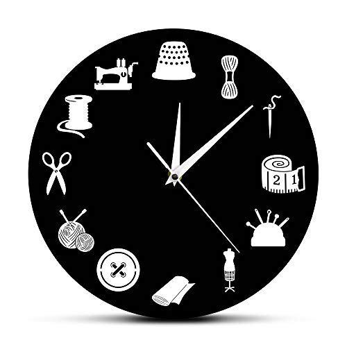 Eld 30cm Sala de Manualidades Reloj Profesional Reloj de Pared Decoración de Sala de Costura Reloj de Pared Moderno Vintage Sastrería Letrero Costurera Regalo del día de la Madre Arte de Pared