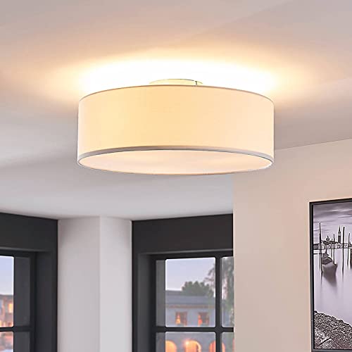 Lámpara de techo 'Sebatin' (Moderno) en Blanco hecho de Textura, Tela, Tejido, Seda e.o. para Dormitorio (3 llamas, E27) de Lindby | lámpara de techo textil, lámpara de techo, lámpara