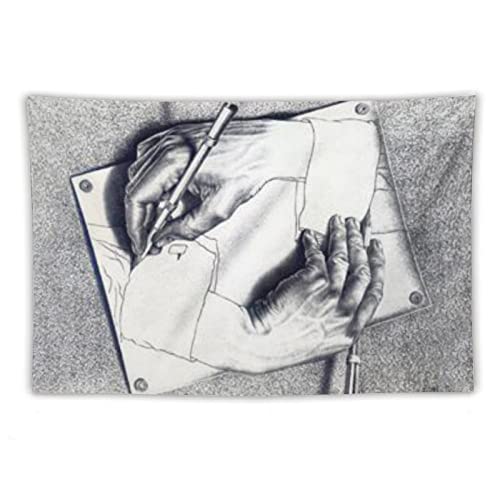DAHANG MC Escher dibujo manos obras de arte impresión tapiz arte pared pintura poliéster regalo decoración hogar Tapices decorativos 40x60 pulgadas