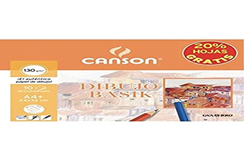 Papel Dibujo CANSON Basik Recuadrado, Din-A4 130 gr. Carpeta x10 Hojas + 20% Gratis