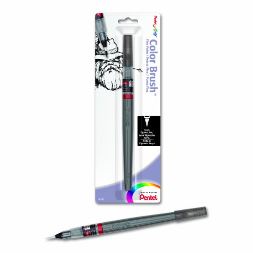 Pentel Arts Color Brush Pen-Fine Tip, Black Pigment Ink