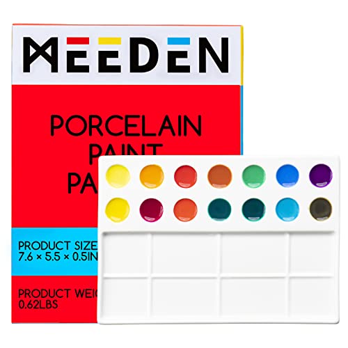 MEEDEN Paleta de pintura de artista de cerámica, paleta de acuarela de porcelana, 7.6 x 5.5 pulgadas, bandeja de mezcla de cerámica de 22 pozos para pintura de acuarela Gouache