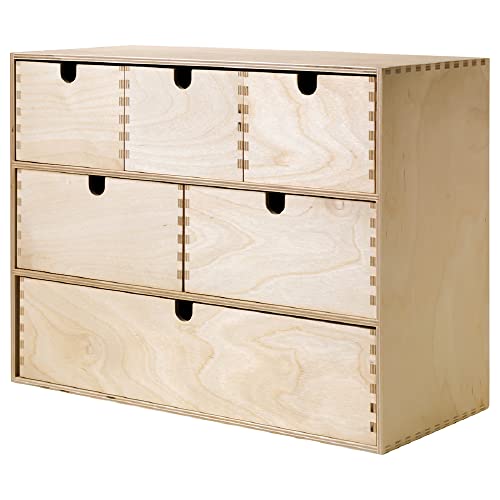 MOPPE - Mini cofre de almacenamiento, madera contrachapada de abedul, 16 ½ x 7 x 12 5/8 pulgadas, caja organizadora de escritorio de madera con 6 cajones