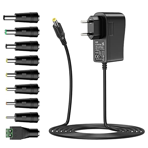 Zolt 24W 12V 2A Fuente de Alimentación Universal, 12V 1A 2A AC DC Adaptador de Corriente Transformador con 9 Enchufes para 12V 0.5A 1A 1.5A 2A Electrónica, 2000mA Máx.