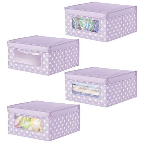 mDesign Juego de 4 Cajas organizadoras de Tela – Caja de almacenaje apilable para ordenar armarios, Ropa o Accesorios de bebé – Organizador de armarios con Tapa y ventanilla – Lila Claro y Blanco