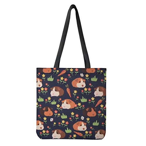 STUOARTE Bolsas de tela para mujer, bolsas de compras reutilizables grandes con patrón de animales, bolsas de compras resistentes de cocina, regalos de mujer, Estampado de cobayas de dibujos