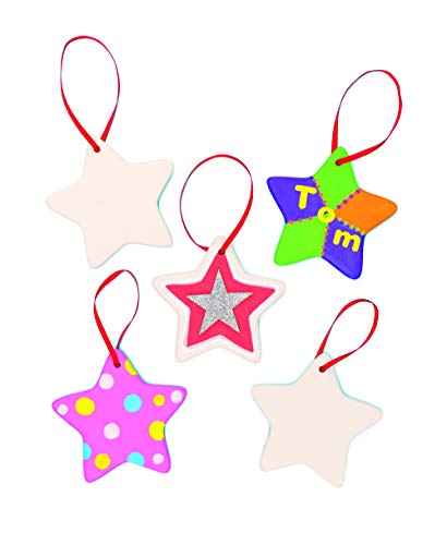 Baker Ross Decoraciones Colgantes de Cerámica Estrella (Paquete de 5) para Pintar, Decorar y ofrecer como Regalo, Ideal para la Escuela, Grupos de Manualidades, Manualidades, decoración y más