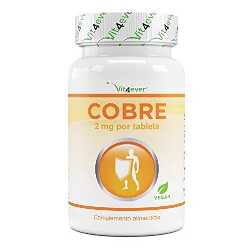 Cobre - 365 comprimidos con 2 mg cada uno - Suministro para 1 año - Alta biodisponibilidad - Gluconato de cobre - Altamente dosificado - Vegano - Sin aditivos indeseables