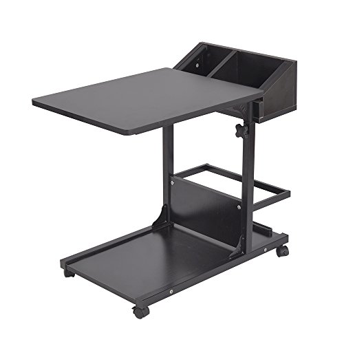 SogesHome Mesa Auxiliar para Ordenador Altura Ajustable Mesa de sofá Mesa de Aseo con Ruedas con Estante Caja de Almacenamiento para el hogar