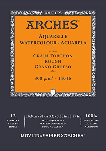 Bloc Enc 14,8x21 12H Arches Aquarelle 100% Grueso 300g Blanc Nat