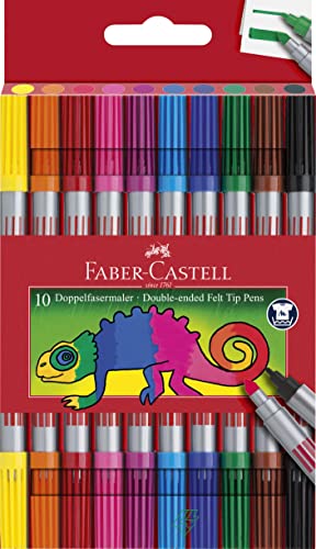 Faber-Castell 151110 - Paquete de 10 rotuladores de colores con 2 puntas, fina y gruesa