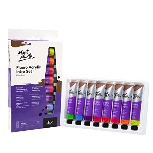 MONT MARTE Pintura Acrilica - Fluorescente - 8 piezas, 18 ml tubos - Ideal para pintura acrílica - Colores brillantes y resistentes a la luz con gran opacidad - Ideal para Principiantes y Artistas