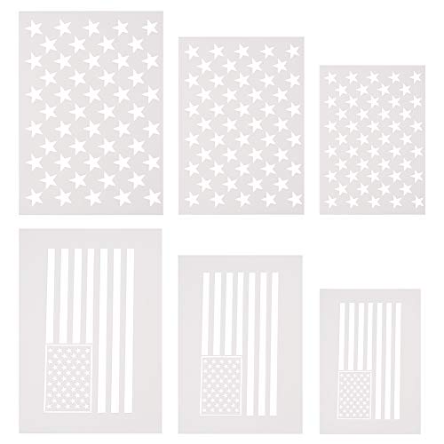 WANDIC - Plantilla de bandera estadounidense de 50 estrellas, 18 unidades, para pintar sobre madera, tela, papel, aerógrafo, paredes, 3 tamaños