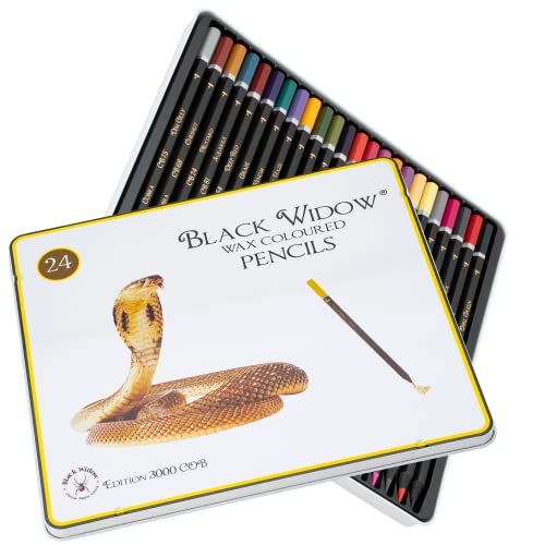Black Widow Collection - Juego de 24 lápices de calidad en madera blackwood para adultos, el mejor juego de lápices de colores para adultos para colorear librosEdición Cobra.