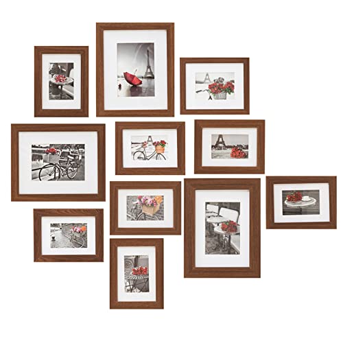 Muzilife Collage marco de Fotos 11Pcs con Passepartout Moderno Picture Wall Nature Deco casero 8pcs 13x18cm + 3pcs 20x25cm (Marrón)