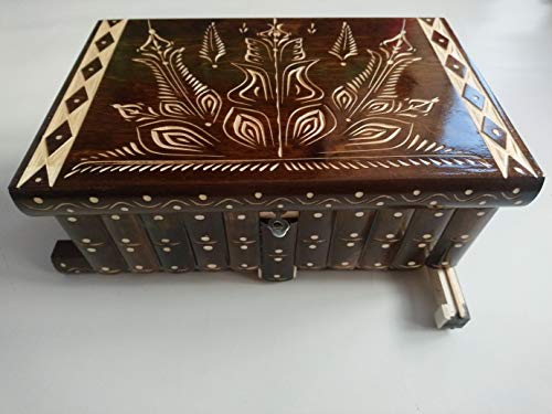Gigante gran caja de puzzle rompecabezas de color marrón, caja mágica joyero tallado en madera con decoración de tesoro de almacenamiento secreto de clave oculta