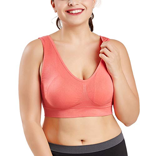 Treer Mujer Sujetador Deportivo Talla Grande, S-6XL Chaleco Deportivo con Rellen Respirable Push Up Bustier para Jogging Yoga Fitness Ejercicio Gimnasio (Naranja Claro,3XL)