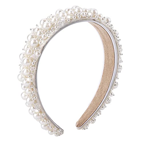 Diadema de Perlas Blancas para Mujer Diademas Ancha y Gruesa Diadema Retro de Perlas para Novia Accesorios para el Cabello Accesorios para Peinado de Boda para Mujer